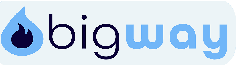 Bigway logo with blue flame icon.