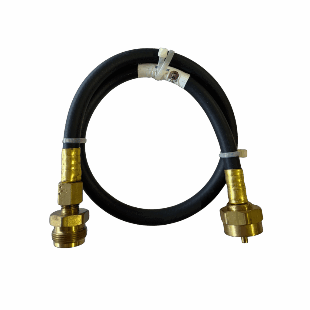 Flexible hose with brass fittings on both ends.