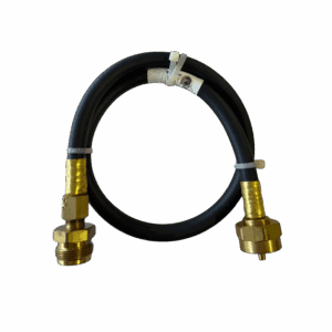 Flexible hose with brass fittings on both ends.