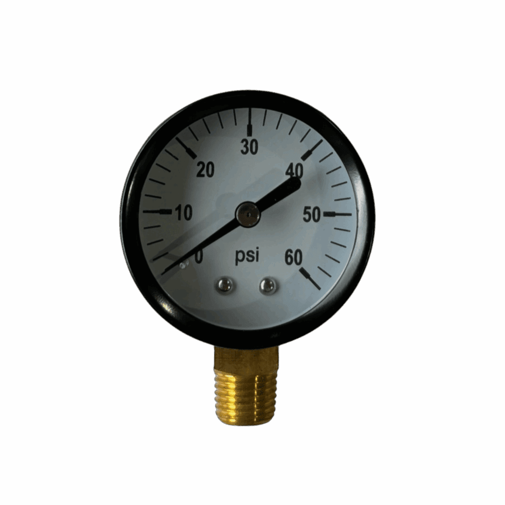 A pressure gauge displaying psi measurements from 0 to 60.