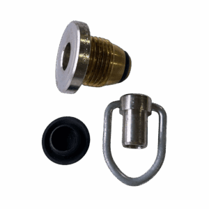 Components of a fire sprinkler system laid out on a gray surface.