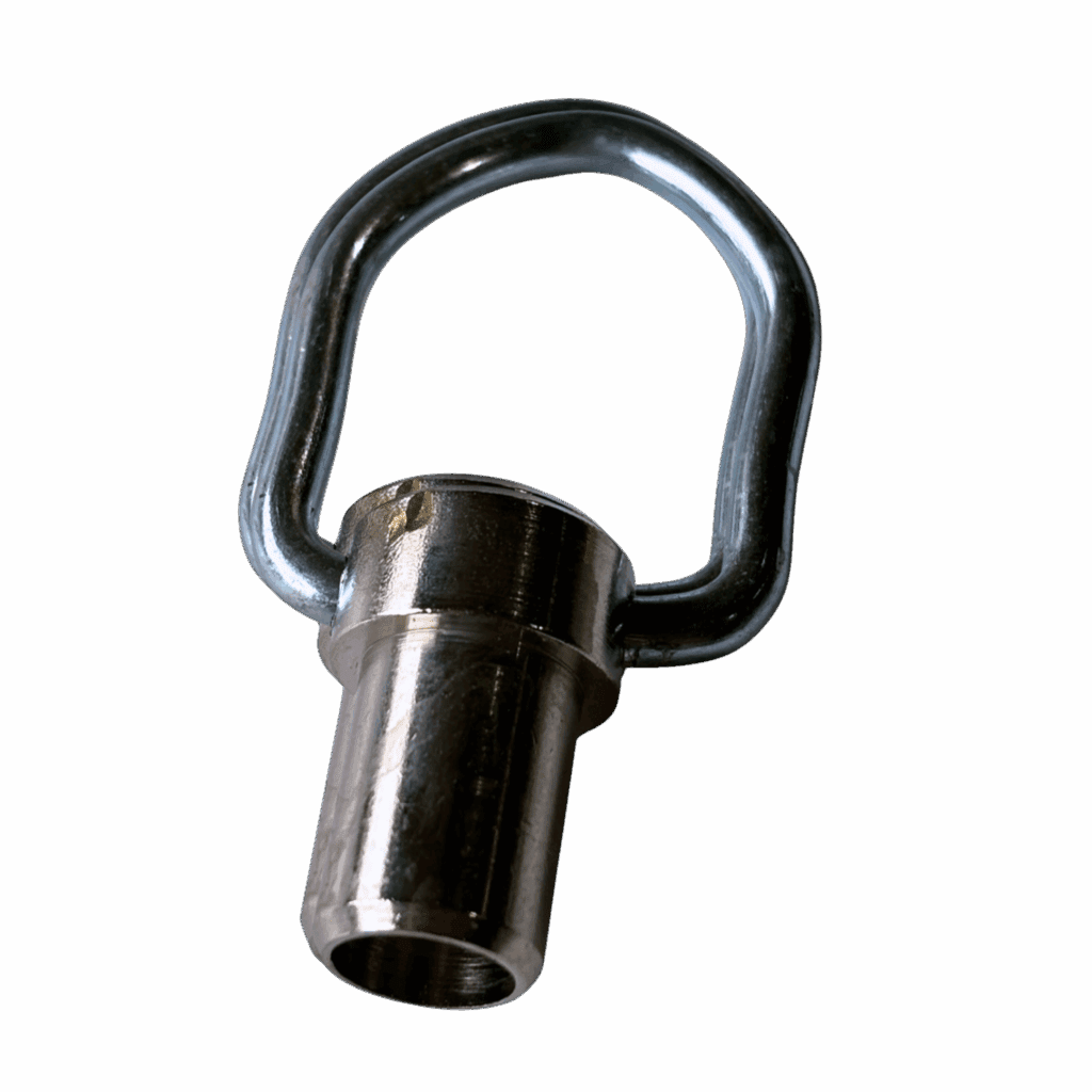 Metal key with a triangular loop handle.