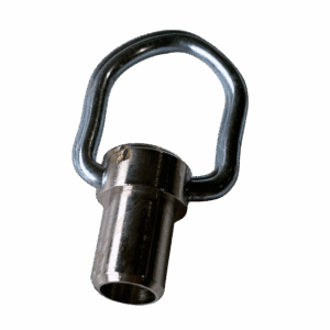 Metal key with a triangular loop handle.
