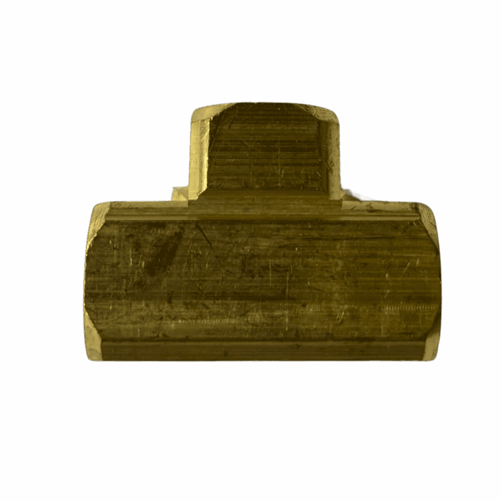 A vintage brass or bronze mechanical part with a rectangular base.