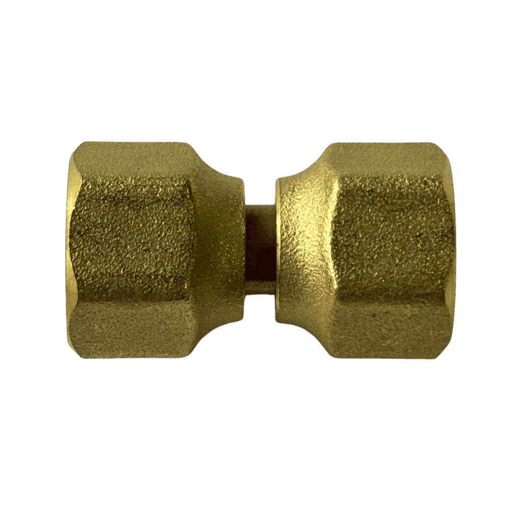 A brass compression fitting for plumbing connections.