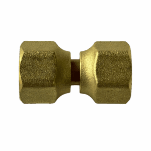 A brass compression fitting for plumbing connections.