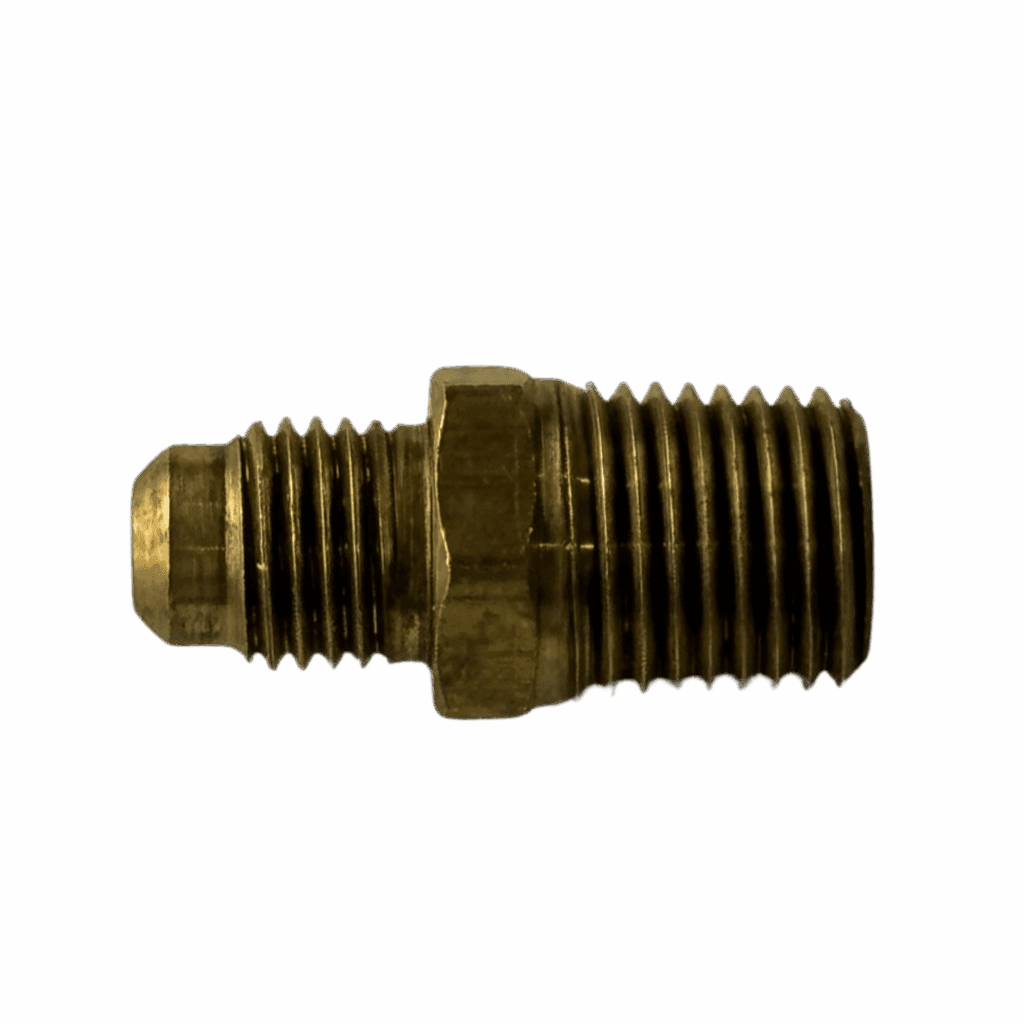 A small brass pipe fitting with threaded ends.