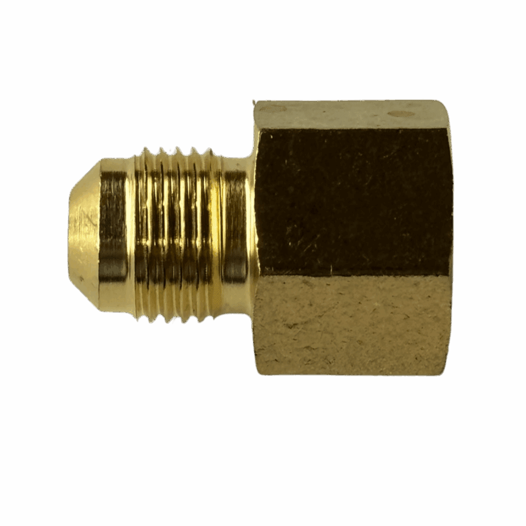Brass pipe fitting with threaded ends for plumbing or gas connections.