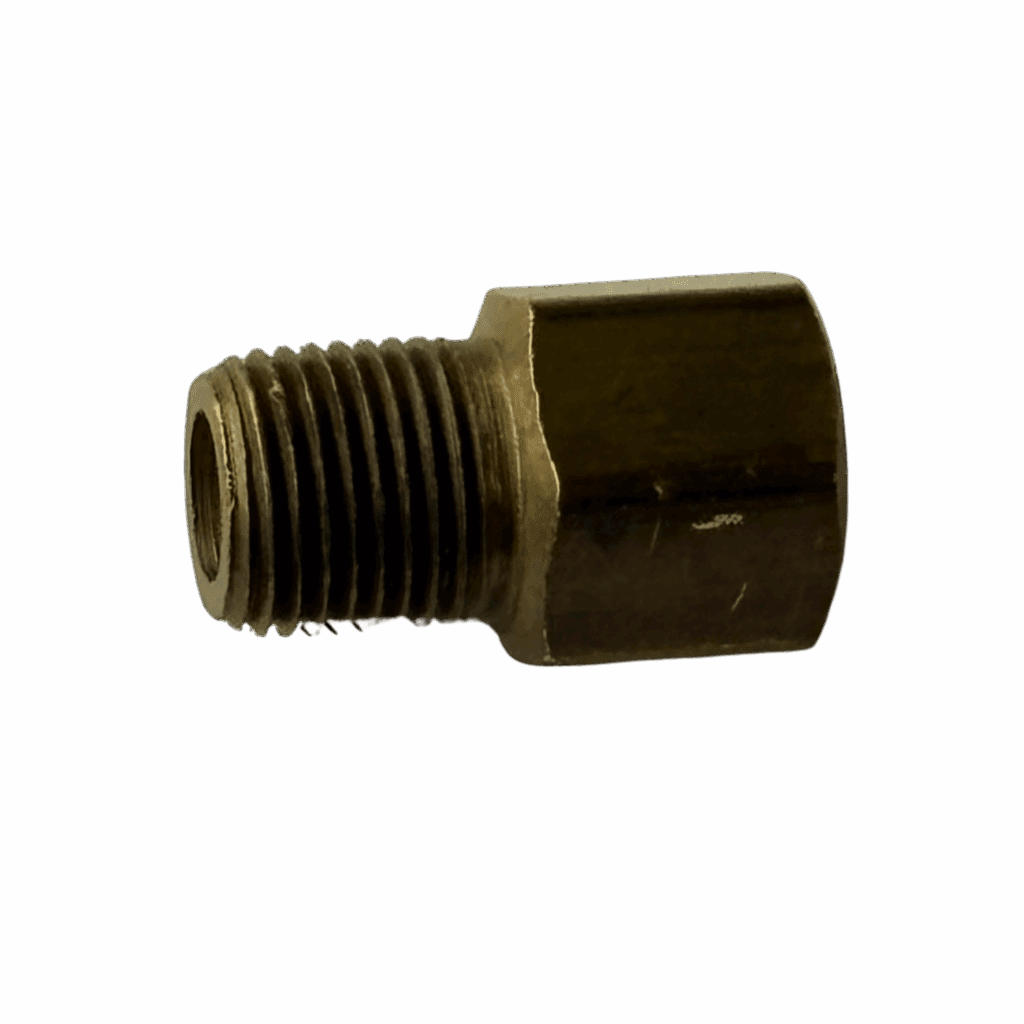 A small metal threaded pipe fitting adapter.