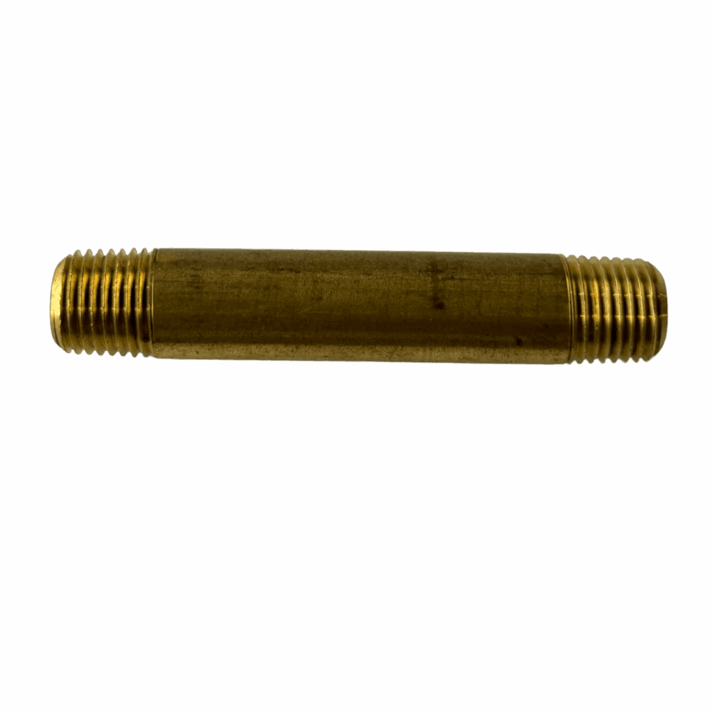 A brass pipe with threaded ends.