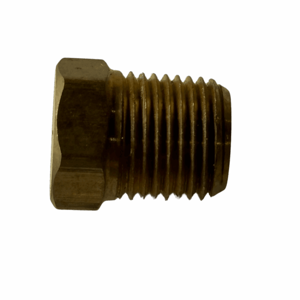 Close-up of a metal threaded bolt with a hexagonal head.