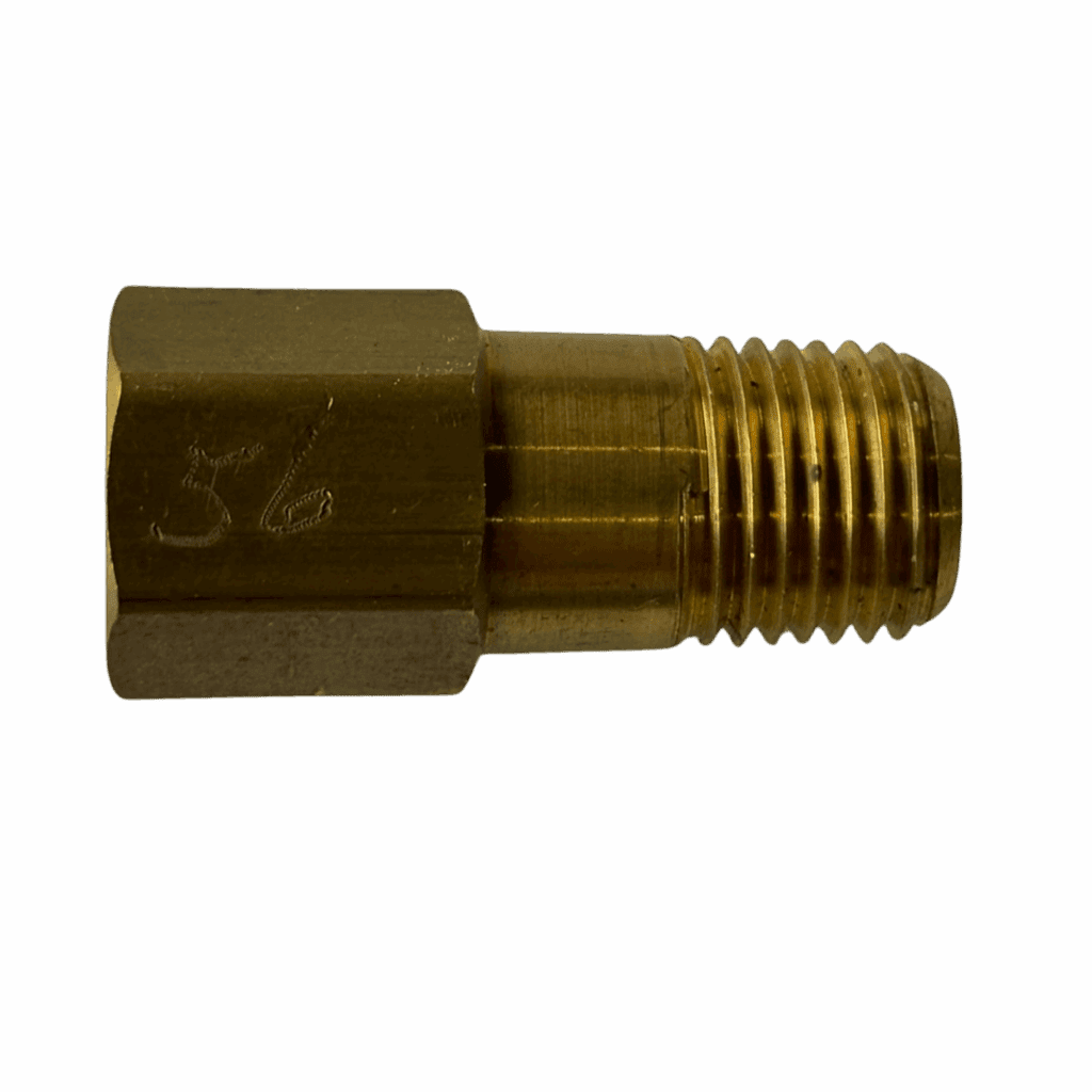 Close-up of a brass threaded nozzle marked with '36'.