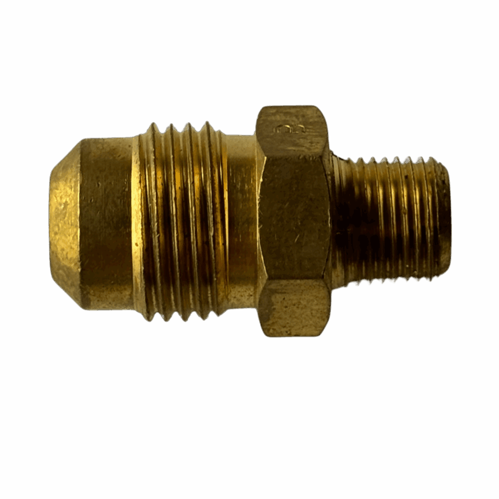 Brass pipe fitting with threaded ends for secure connections.