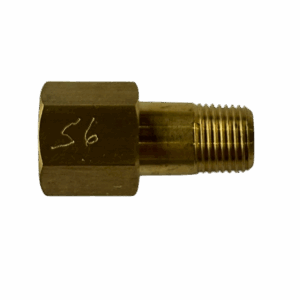 Metal threaded pipe fitting with hexagonal nut and '56' marked on side.