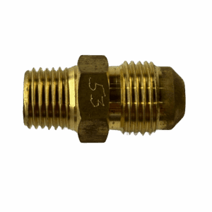 A brass threaded pipe fitting connector.