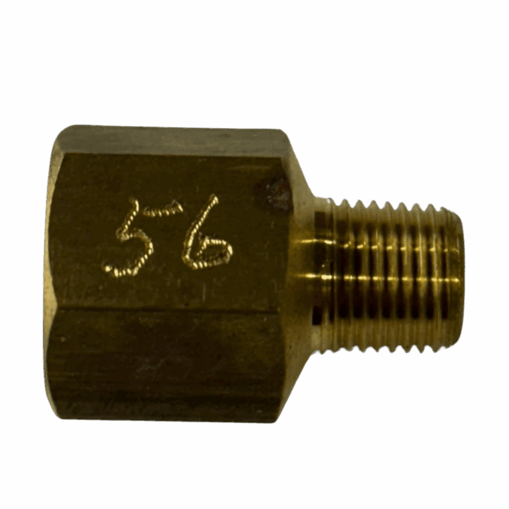 Brass threaded adapter with '56' marked on its side.