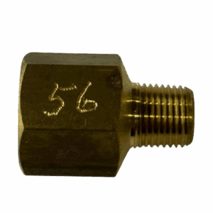Brass threaded adapter with '56' marked on its side.
