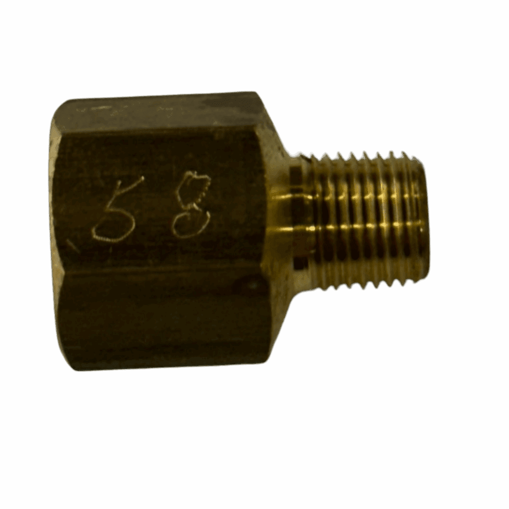 Close-up of a brass threaded fitting with marked numbers.