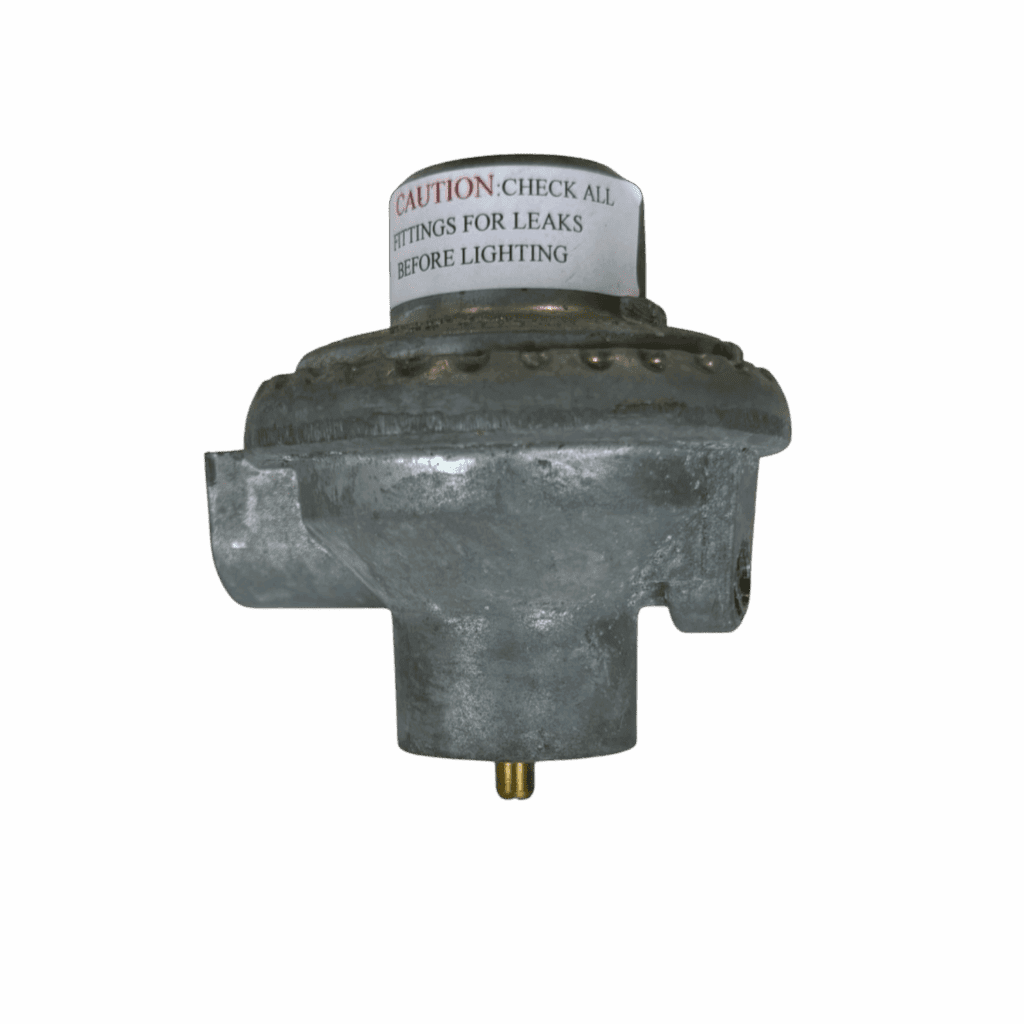 A metallic mechanical component with a label on top.