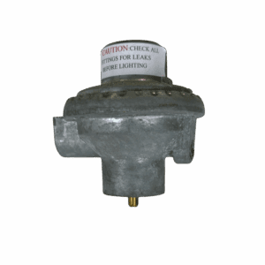 A metallic mechanical component with a label on top.
