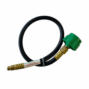 A black and green hose with brass fittings.