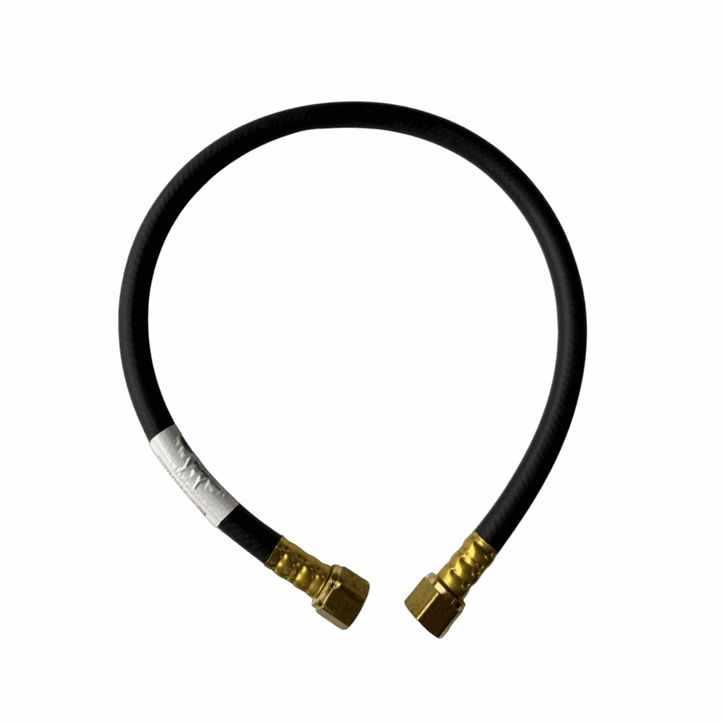 A flexible hose with brass fittings on both ends.