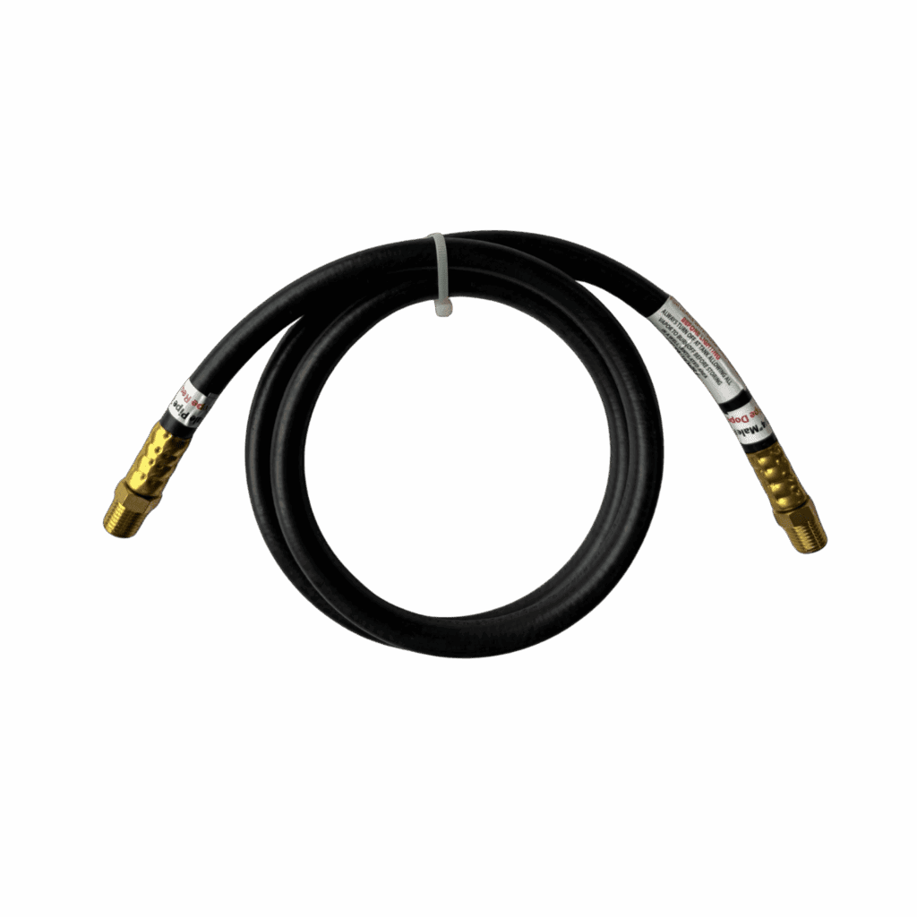 A coiled black audio cable with gold connectors on both ends.