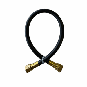 A black braided rope with golden metallic ends arranged in a loop.