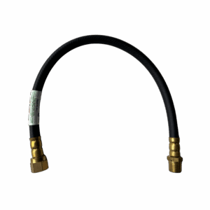 Flexible black hose with brass fittings on both ends.