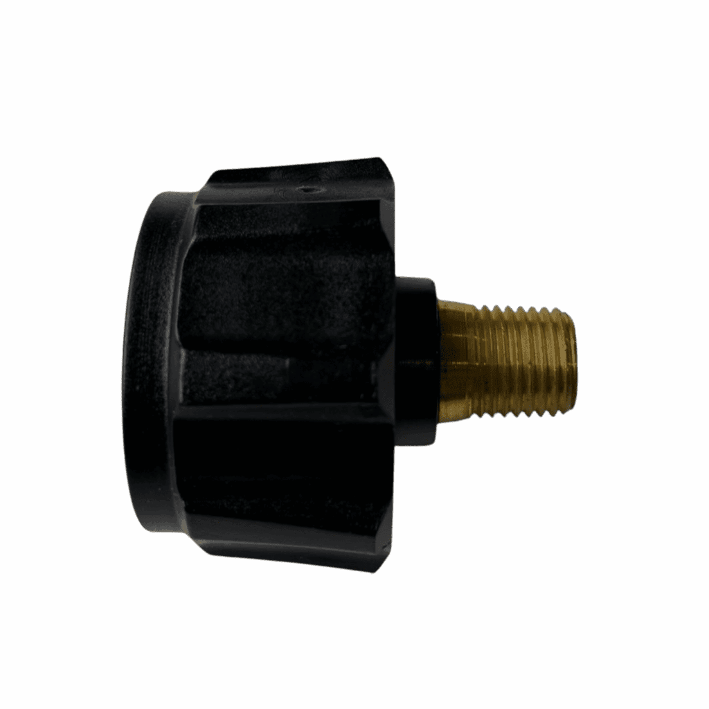 Black and brass mechanical knob with threaded brass screw.