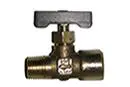 Brass ball valve with a T-handle for fluid control.