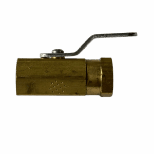 A brass-colored valve with a lever handle.
