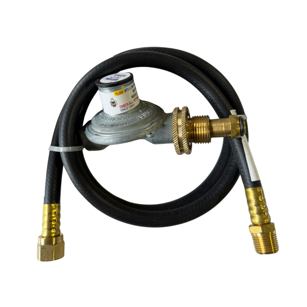 Gas hose with regulator and connectors.