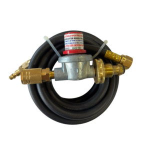 Gas regulator with attached black hose.
