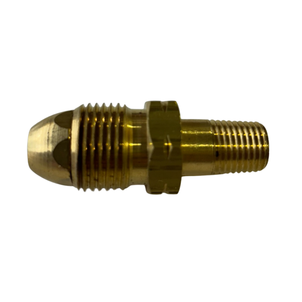 Brass threaded pipe fitting on black background.