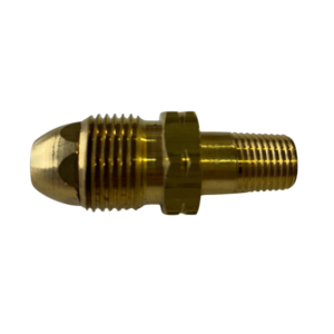 Brass threaded pipe fitting on black background.