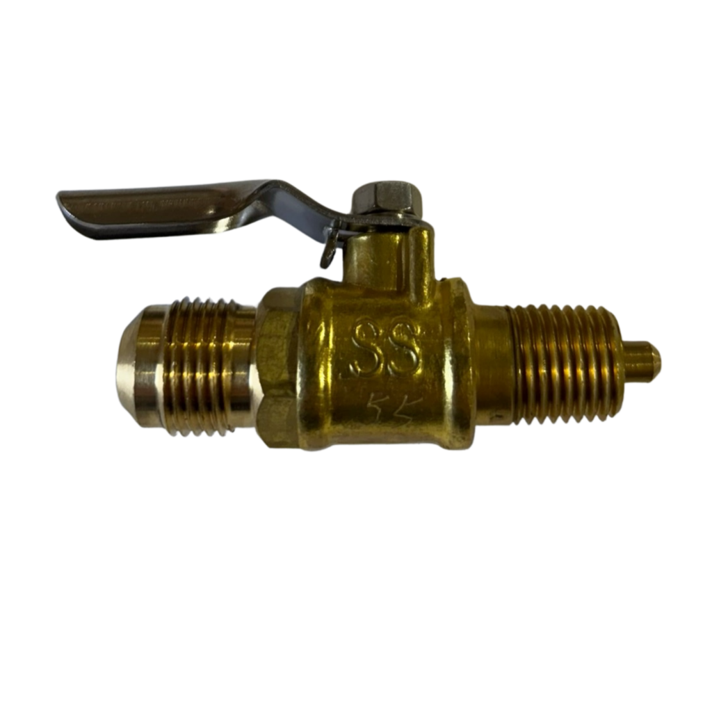 Brass ball valve with lever handle.