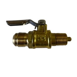 Brass ball valve with lever handle.